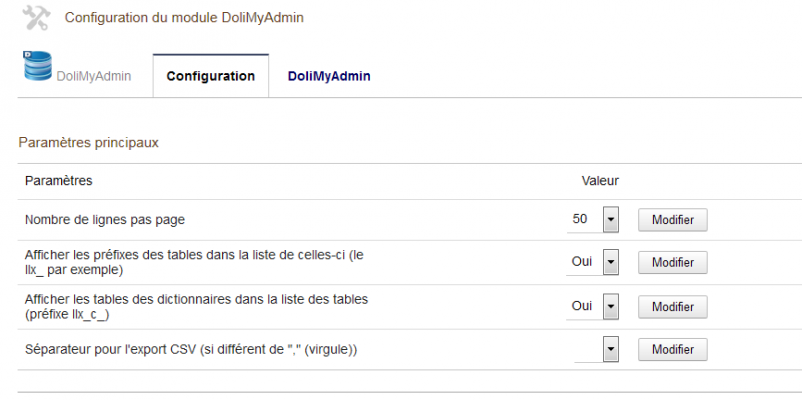 DoliMyAdmin - Administration de la base de données Dolibarr