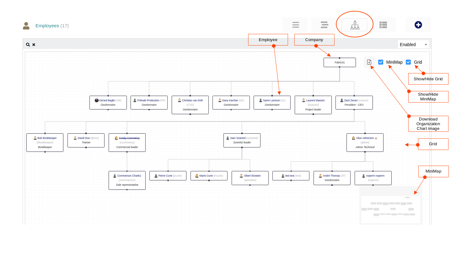 Organization Chart of the Company for Dolibarr