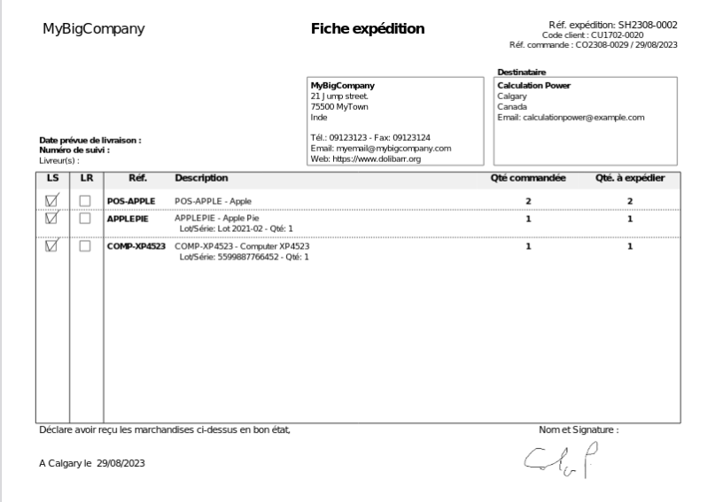 MerouSign (Signature Eléctronique des Fiches Expédition Dolibarr, modèle merou A5)