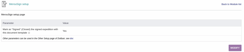 MerouSign config page