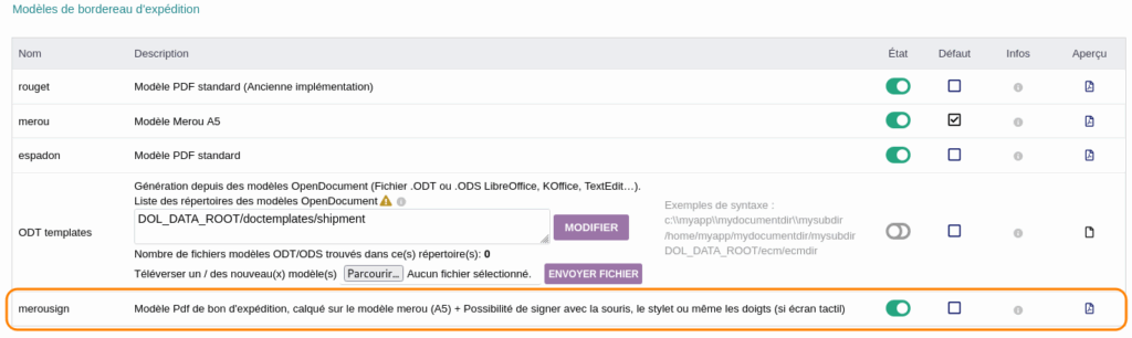 Activation du modèle "merousign"