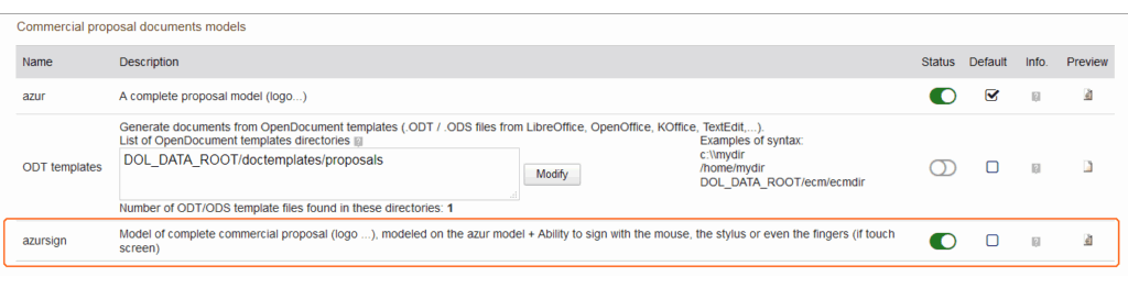 Activation of "azursign" pdf template