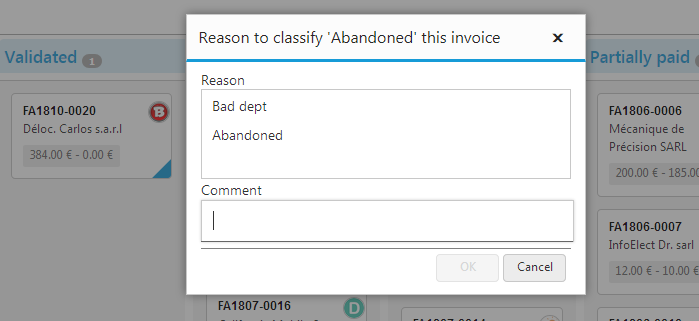 KanView - Customer invoices kanban view - Classify abandonned reason