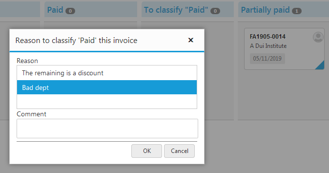 KanView - Customer invoices kanban view - Classify paid reason