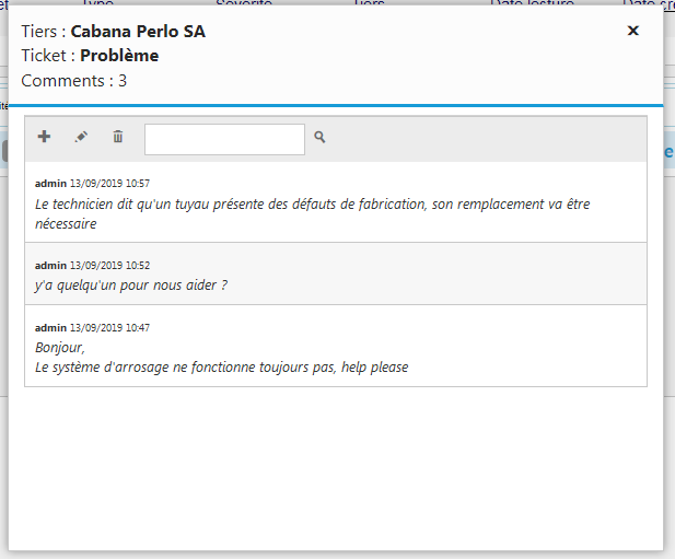 Dialogue liste des messages