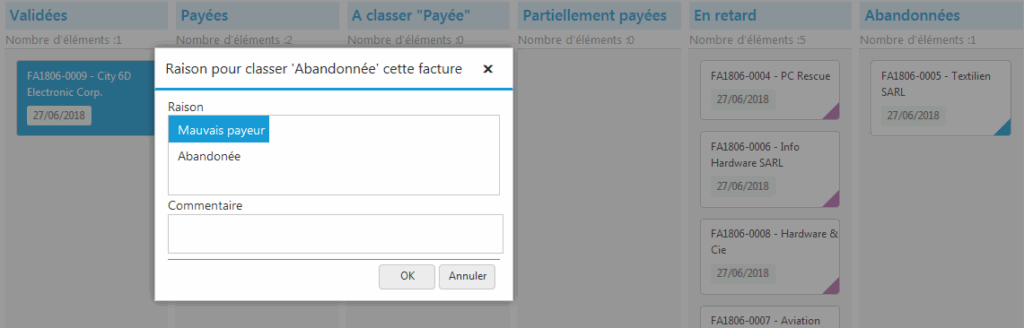 Factures clients - Raison classer abandonnée
