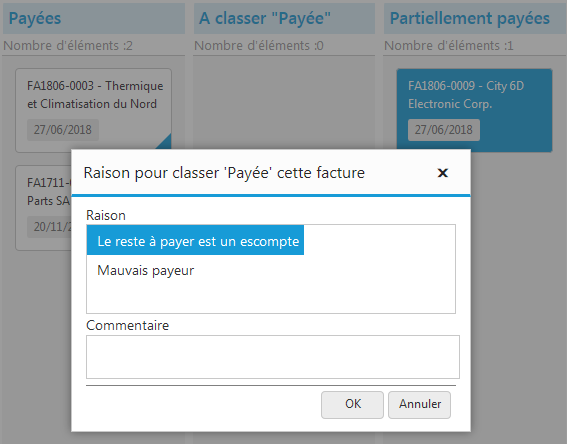Factures clients - Raison classer Payée