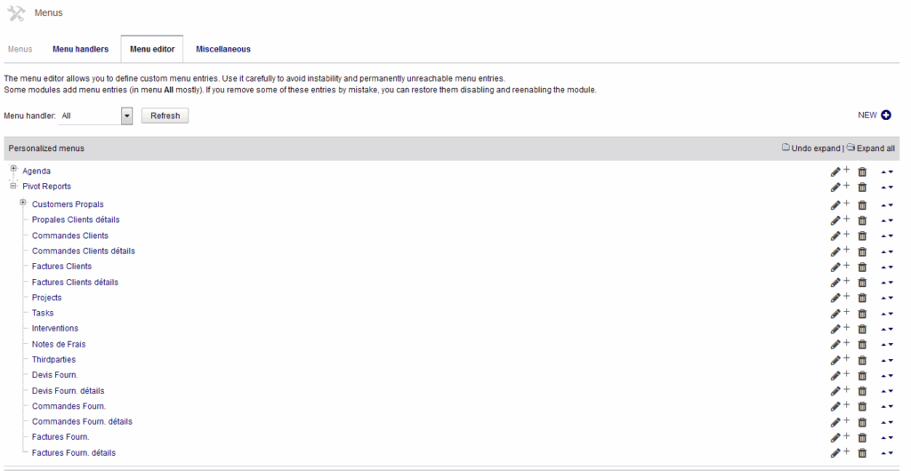 PivotReports - Customizing menus with Dolibarr Menu editor