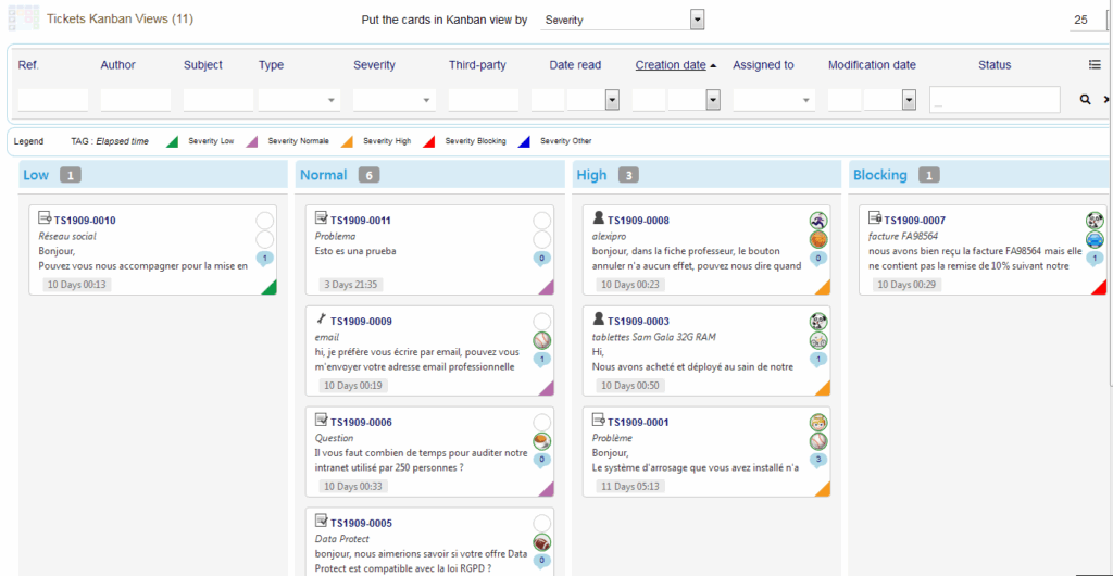 KanTickets Severity kanban view